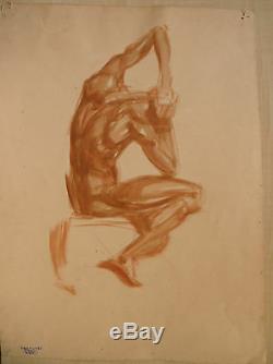 Original Watercolor Drawing Luc Lafnet (1899-1939) Study Of Male Nude Ll3