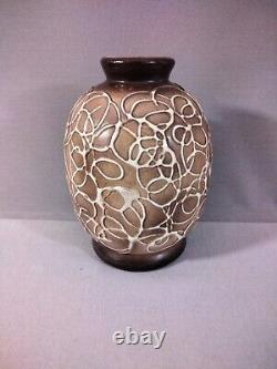 Ovoid ceramic vase by Louis Dage in Art Deco style signed underneath, spaghetti decoration