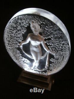 P. Davesn Night Lamp Art Deco Glass Molded Signed Bronze & Nickel 1930
