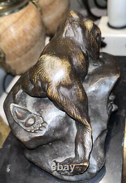 PAILLET Charles (1871-1937) Bronze Animalier Art Deco, Bear and Rabbit. Signed
