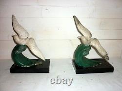 PAIR OF ART DECO SEAGULL BOOKENDS IN REGULE SIGNED MELO
