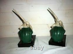 PAIR OF ART DECO SEAGULL BOOKENDS IN REGULE SIGNED MELO