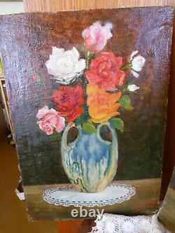 PAIR of PAINTINGS HST FLOWERS in a VASE 1950s