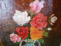 PAIR of PAINTINGS HST FLOWERS in a VASE 1950s