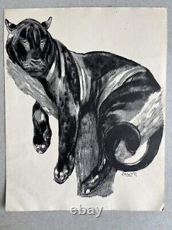 PAUL JOUVE Animal Lithograph Art Deco Black Panther