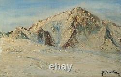 Painting, Ancient Oil Painting On Canvas Xixth Signed, Landscape, Mountain, Winter