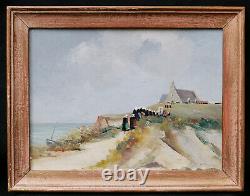 Painting Breton Landscape Bretagne Scene Pardon Oil 20s Art Deco Church