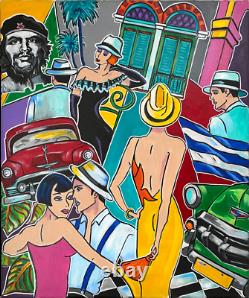 Painting Kris Milvy Art Deco Cuba Caribbean Dance 54 X 65 CM Artist Cote Droot