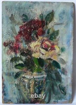 Painting Painting Ancient Oil Signed Loginoff, Bouquet Of Flowers, Dead Nature