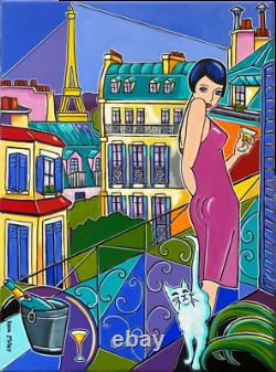Painting Painting Kris Milvy Art Deco Balcony In Paris Eiffel Tower 54 X 73 CM