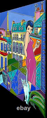 Painting Painting Kris Milvy Art Deco Balcony In Paris Eiffel Tower 54 X 73 CM