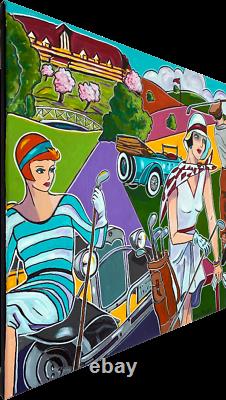 Painting Painting Kris Milvy Art Deco Golf In Normandy Deauville 60 X 60 CM