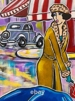 Painting Painting Kris Milvy Art Deco Rainy Day In Paris 54 X 73 CM