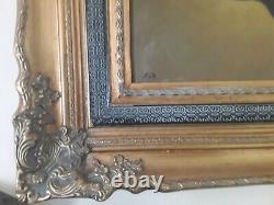 Painting Portrait Of Dog Oil On Canvas Baroque Frame Signed