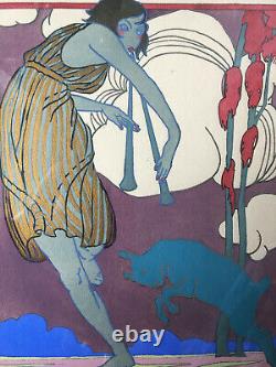 Painting Superb Stencil Stencil Art Deco 1930 Greek Dance By J. Roberts - Frame