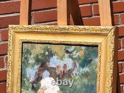 Painting signed LUCIENNE LEROUX Woman Taking a Bath Oil on Canvas