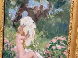 Painting signed LUCIENNE LEROUX Woman Taking a Bath Oil on Canvas