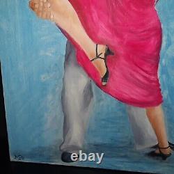 Pair Dancing Tango, original oil on canvas, 116 x 73 cm, signed MPO art deco