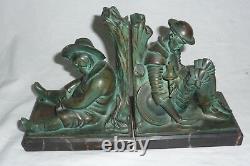 Pair Of Art Deco Bookends Don Quixote Signed Jante