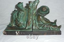 Pair Of Art Deco Bookends Don Quixote Signed Jante