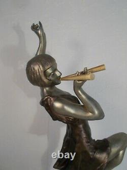 Pair Of Art Deco Sculpture Chryselephantine 1930 Limousin Statue Woman Dancer