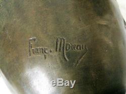 Pair Of Art Deco Vases Authentic Signed François Moreau In Art Metal
