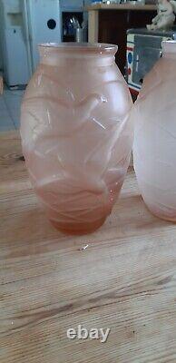 Pair Of Art Deco Vases In Saumoné Glass Signed Ns