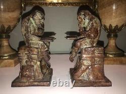 Pair Of Bronze Bookcases, Learned Monkeys, Unsigned. High. 19 CM