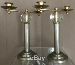 Pair Of Candle In The Taste Jacques Adnet Design Art Deco Signed A Identified