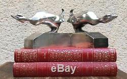 Pair Of Geese In Bookend-bronzes Argentés Signed G. H. Laurent Art Deco