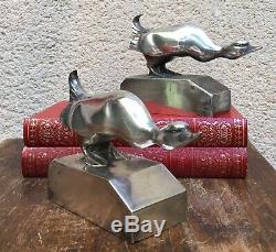 Pair Of Geese In Bookend-bronzes Argentés Signed G. H. Laurent Art Deco