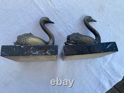 Pair Of Serre Books Art Deco Bronze On Socle Marble Signed Henry