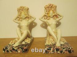 Pair Of Serres Books Art Deco Sculpture Ceramic Polychrome Muller 1925 1930