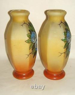 Pair Of Vase Glass Emaille Sign Jem De Legras De Fruit Art Deco