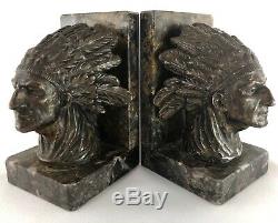 Pair Ruffony Book Ends With Indian Marble Bust Sign Stand C2471
