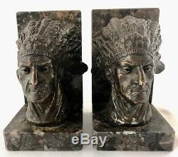 Pair Ruffony Book Ends With Indian Marble Bust Sign Stand C2471