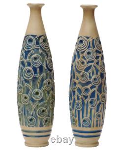 Pair of ART DECO Stoneware VASES signed Condé MOUGIN vintage antique contemporary