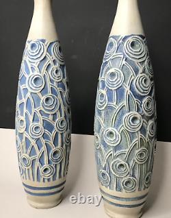 Pair of ART DECO Stoneware VASES signed Condé MOUGIN vintage antique contemporary