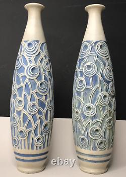 Pair of ART DECO Stoneware VASES signed Condé MOUGIN vintage antique contemporary