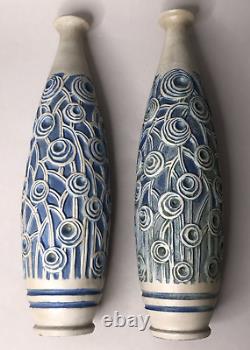 Pair of ART DECO Stoneware VASES signed Condé MOUGIN vintage antique contemporary