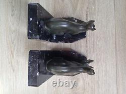 Pair of Bronze XXth Century ART DECO Bookends signed LUC Squirrels