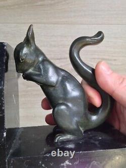 Pair of Bronze XXth Century ART DECO Bookends signed LUC Squirrels