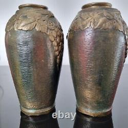 Pair of Signed HEBERT 1920 ART DECO Bronze Vases