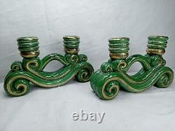 Pairs of antique art deco ceramic candle holders signed HP