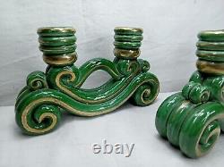 Pairs of antique art deco ceramic candle holders signed HP