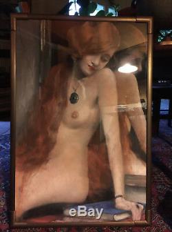 Pastel Painting Jean-albert Grand Carteret (1903-1954) Nude Art Deco Frame Of Origin