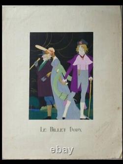 Paul Allier, The Love Letter, 1920 Color Lithograph with Stencil Coloring, Art Deco