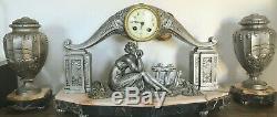Pendulum Clock Signed Art Deco Silver French Clock Limousin 1925 Christmas Gift
