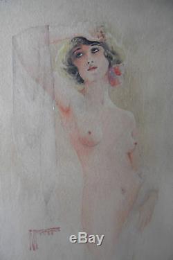 Phryne Watercolor Art Deco Signed Framed Dated 1922