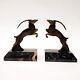 R. Varnier Bookend Animal Sculpture Ibex Bronze Signed Art Deco